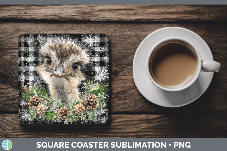 Ostrich Farm Checker Christmas Square Coaster Sublimation De