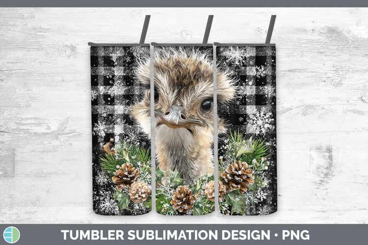 Ostrich Farm Checker Christmas Tumbler Sublimation Design