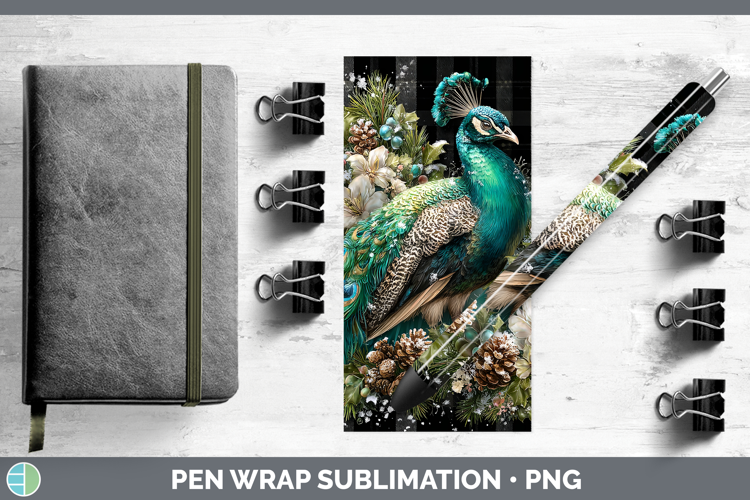 Peacock Farm Checker Christmas Pen Wrap Sublimation Design