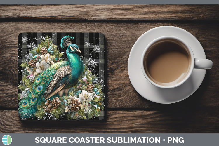 Peacock Farm Checker Christmas Square Coaster Sublimation De