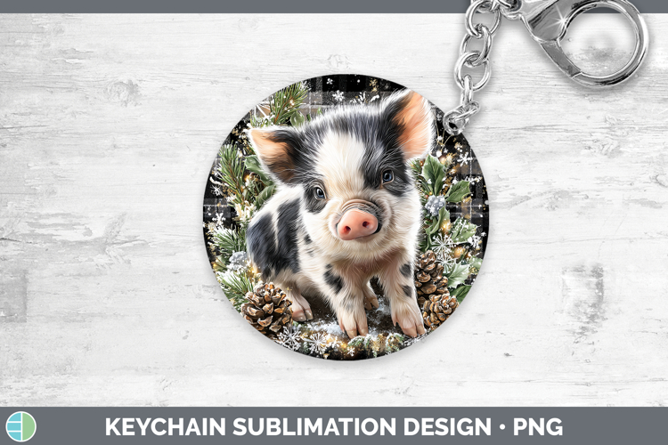 Pig Farm Checker Christmas Keychain Sublimation Design