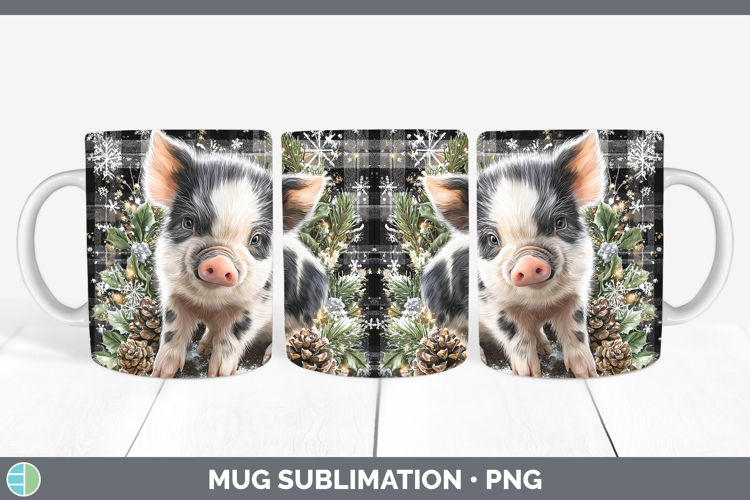 Pig Farm Checker Christmas Mug Wrap Sublimation Design