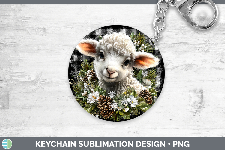 Sheep Farm Checker Christmas Keychain Sublimation Design