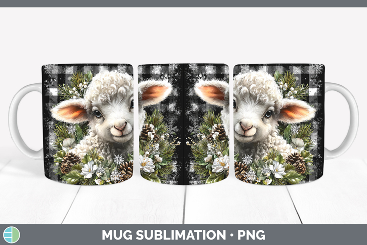 Sheep Farm Checker Christmas Mug Wrap Sublimation Design