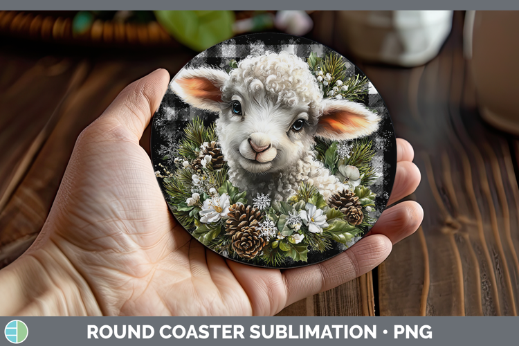 Sheep Farm Checker Christmas Round Coaster Sublimation Desig