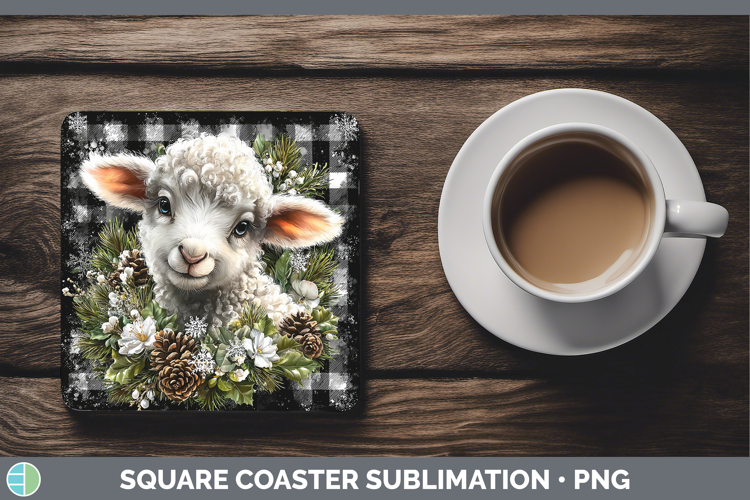 Sheep Farm Checker Christmas Square Coaster Sublimation Desi