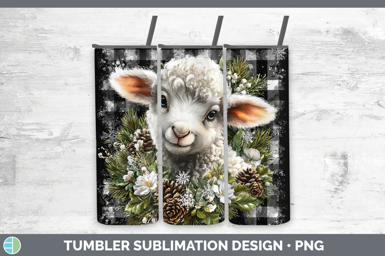 Sheep Farm Checker Christmas Tumbler Sublimation Design