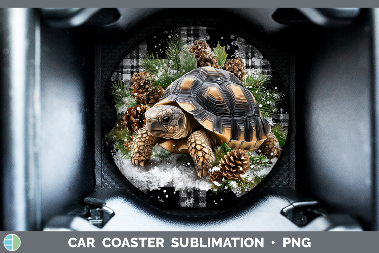 Tortoise Farm Checker Christmas Car Coaster Sublimation Desi