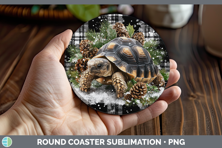 Tortoise Farm Checker Christmas Round Coaster Sublimation De