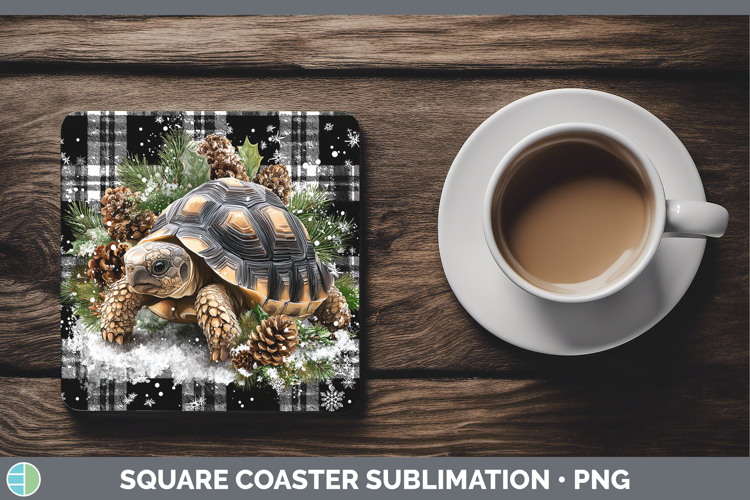 Tortoise Farm Checker Christmas Square Coaster Sublimation D
