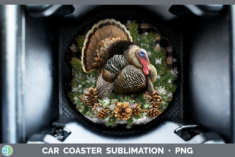 Turkey Farm Checker Christmas Car Coaster Sublimation Design