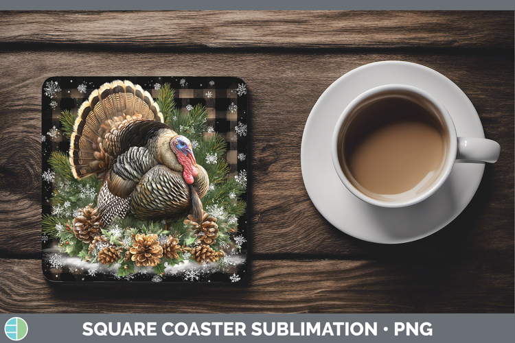 Turkey Farm Checker Christmas Square Coaster Sublimation Des