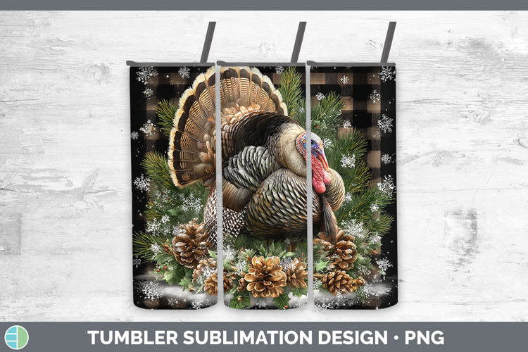 Turkey Farm Checker Christmas Tumbler Sublimation Design