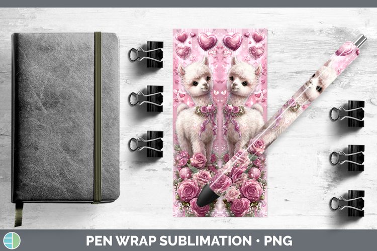 Alpaca Farm Checker Valentine Pen Wrap Sublimation Design