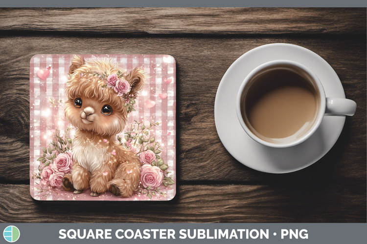 Alpaca Farm Checker Valentine Square Coaster Sublimation Des