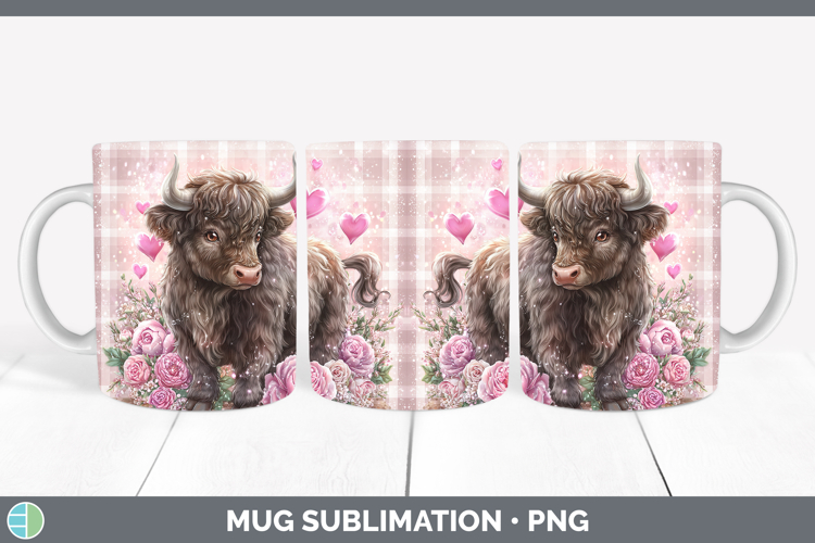 Bull Farm Checker Valentine Mug Wrap Sublimation Design