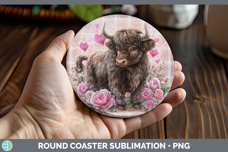 Bull Farm Checker Valentine Round Coaster Sublimation Design