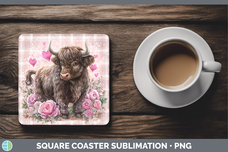 Bull Farm Checker Valentine Square Coaster Sublimation Desig