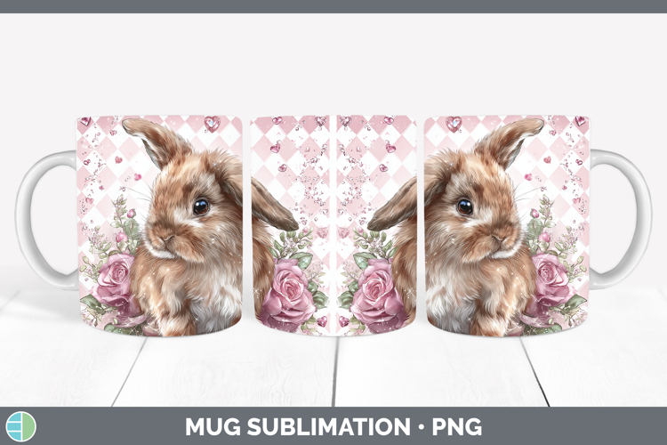 Bunny Farm Checker Valentine Mug Wrap Sublimation Design