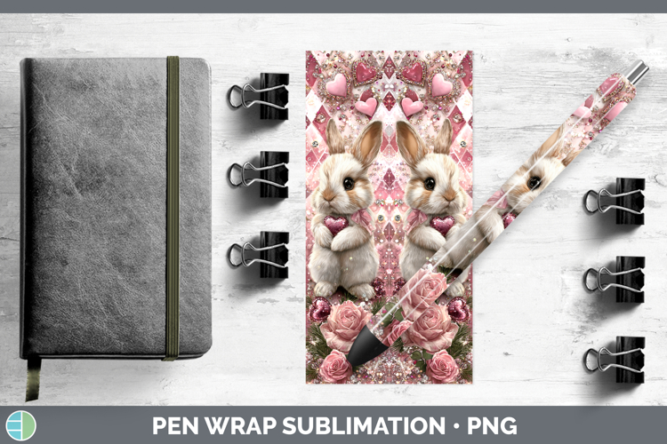 Bunny Farm Checker Valentine Pen Wrap Sublimation Design