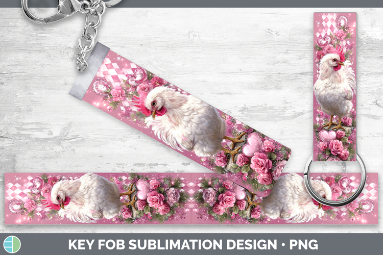 Chicken Farm Checker Valentine Key Fob Sublimation Design