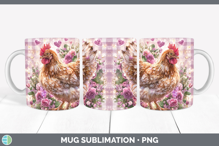 Chicken Farm Checker Valentine Mug Wrap Sublimation Design
