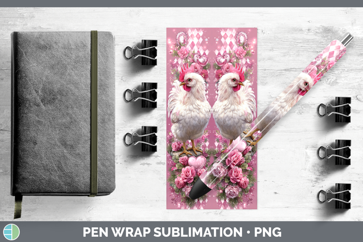 Chicken Farm Checker Valentine Pen Wrap Sublimation Design