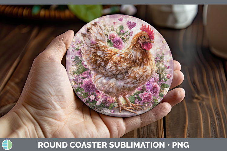 Chicken Farm Checker Valentine Round Coaster Sublimation Des