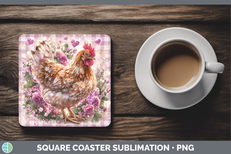 Chicken Farm Checker Valentine Square Coaster Sublimation De