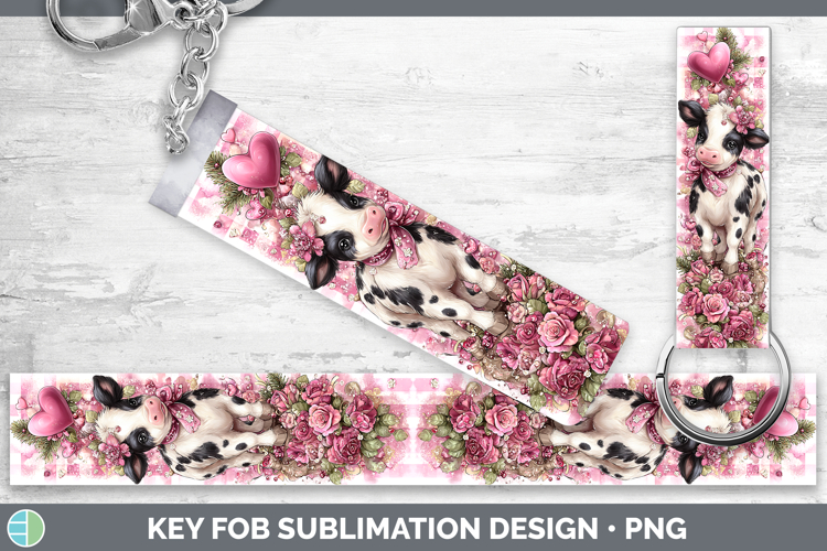 Cow Farm Checker Valentine Key Fob Sublimation Design