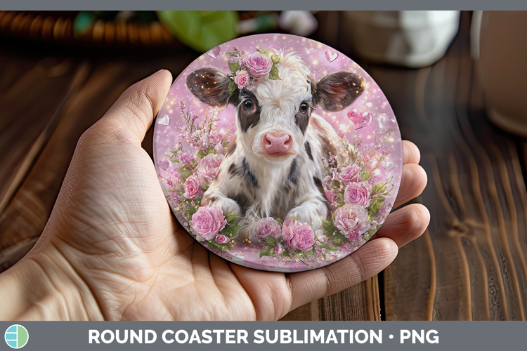 Cow Farm Checker Valentine Round Coaster Sublimation Design