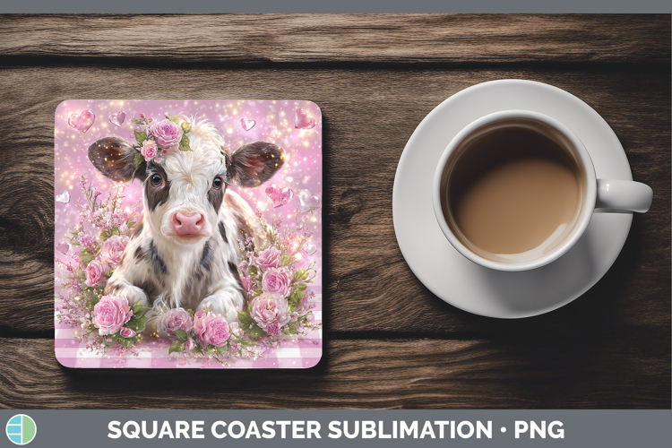 Cow Farm Checker Valentine Square Coaster Sublimation Design