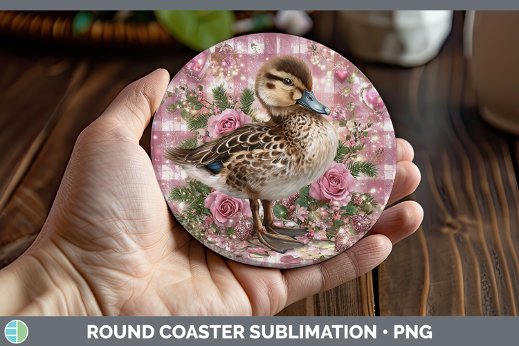 Duck Farm Checker Valentine Round Coaster Sublimation Design