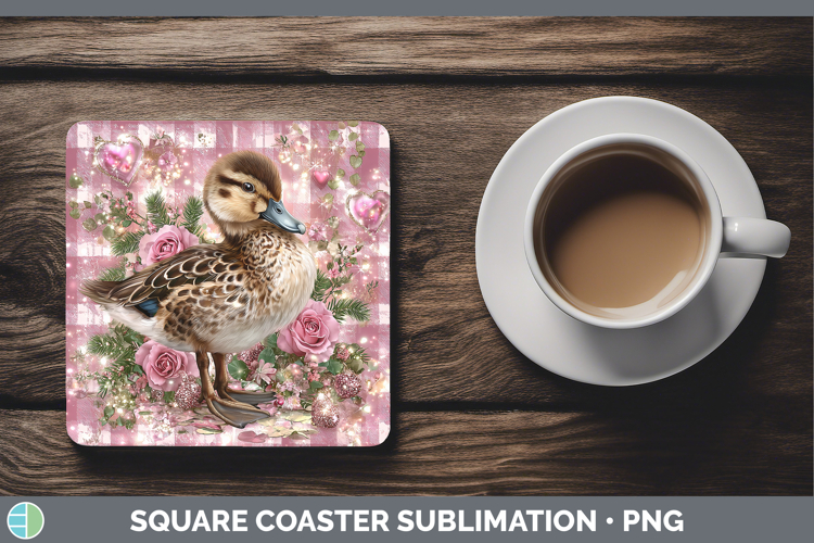 Duck Farm Checker Valentine Square Coaster Sublimation Desig
