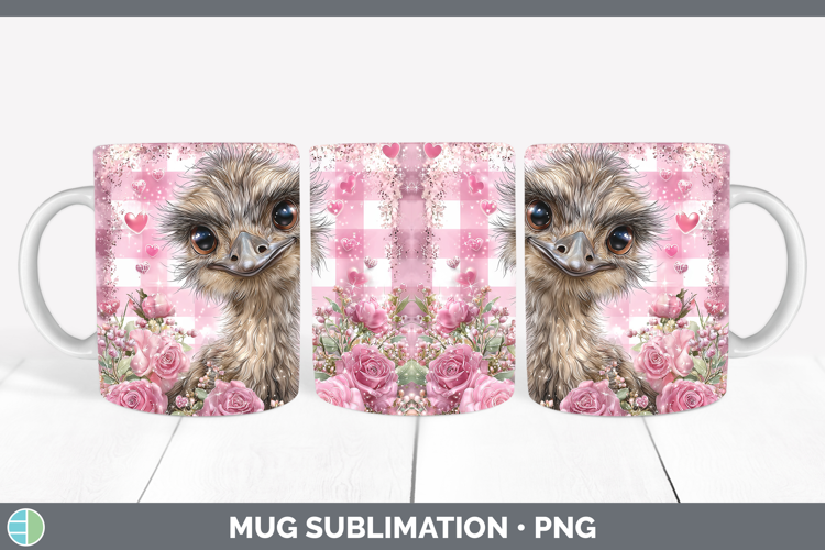 Emu Farm Checker Valentine Mug Wrap Sublimation Design