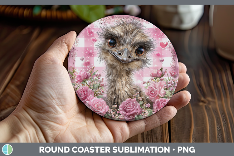 Emu Farm Checker Valentine Round Coaster Sublimation Design