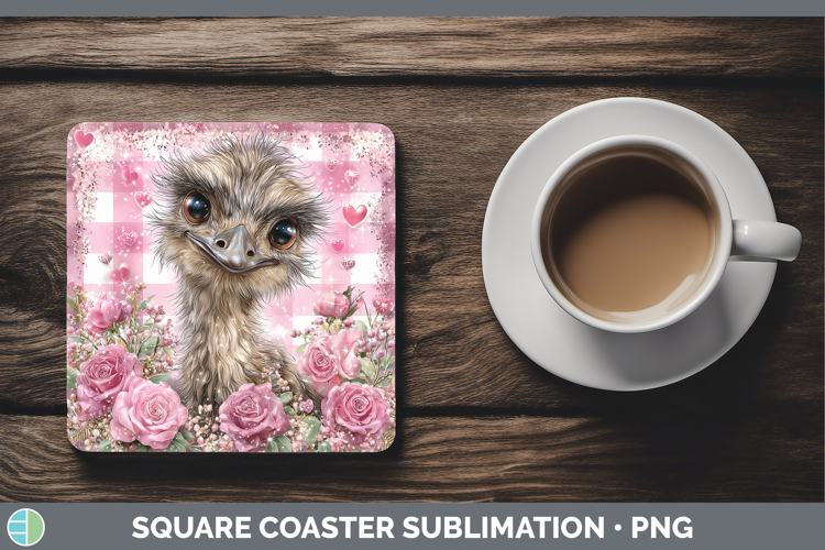 Emu Farm Checker Valentine Square Coaster Sublimation Design