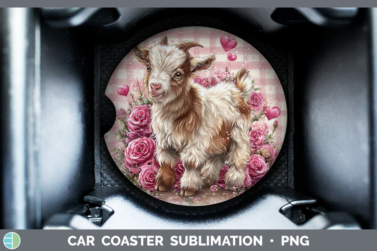 Goat Farm Checker Valentine Car Coaster Sublimation Design