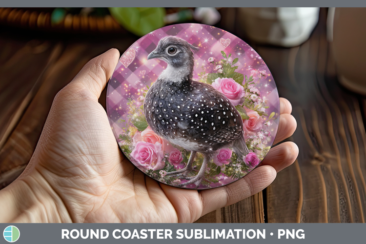 Guinea Hen Farm Checker Valentine Round Coaster Sublimation