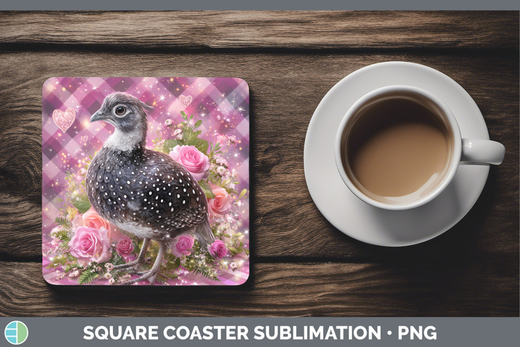 Guinea Hen Farm Checker Valentine Square Coaster Sublimation