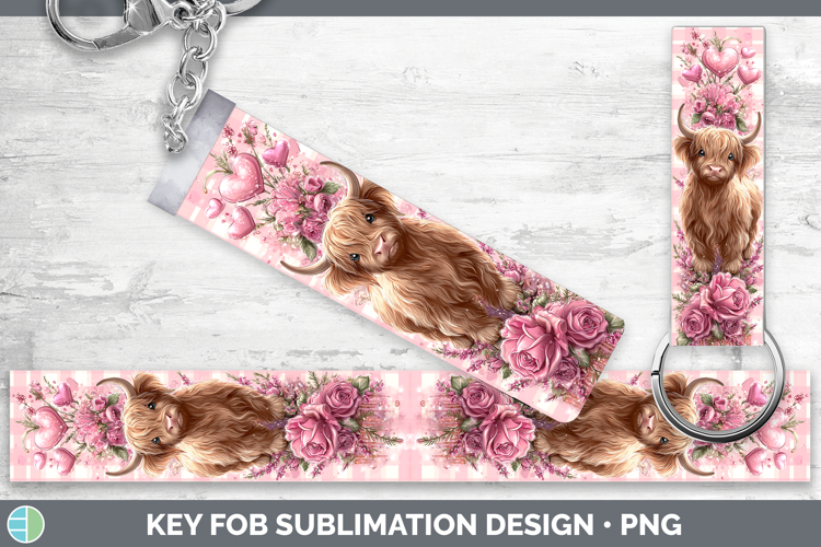 Highland Cow Farm Checker Valentine Key Fob Sublimation Desi