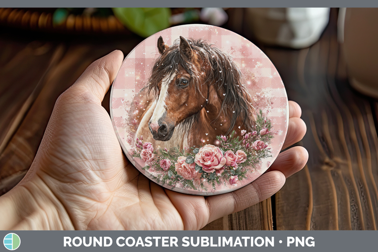 Horse Farm Checker Valentine Round Coaster Sublimation Desig