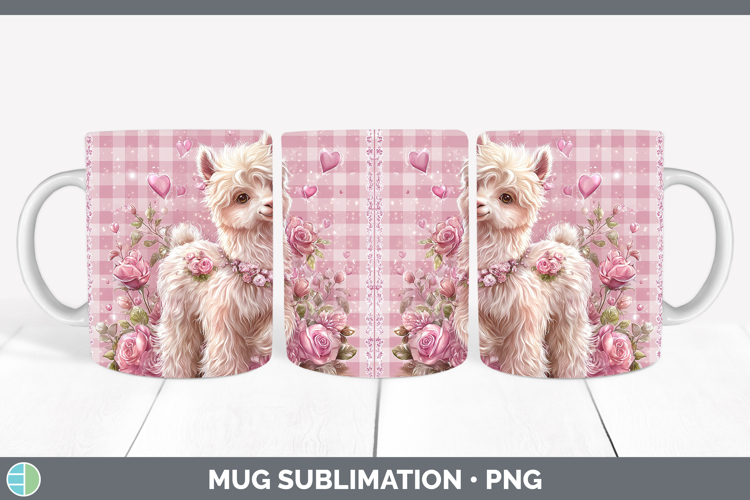 LLama Farm Checker Valentine Mug Wrap Sublimation Design