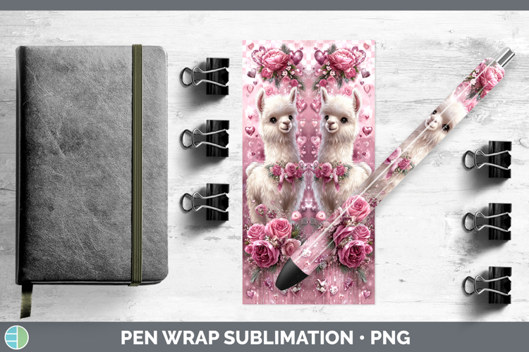 LLama Farm Checker Valentine Pen Wrap Sublimation Design