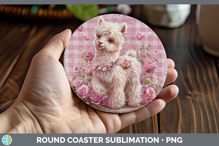 LLama Farm Checker Valentine Round Coaster Sublimation Desig