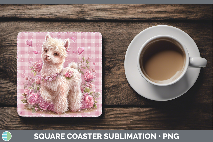 LLama Farm Checker Valentine Square Coaster Sublimation Desi