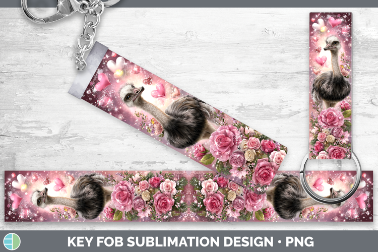 Ostrich Farm Checker Valentine Key Fob Sublimation Design