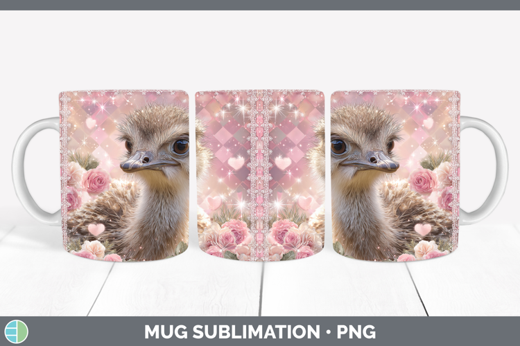 Ostrich Farm Checker Valentine Mug Wrap Sublimation Design