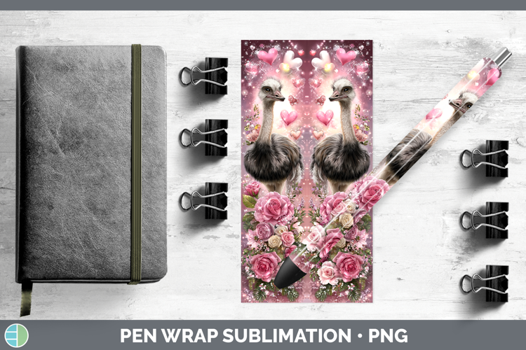 Ostrich Farm Checker Valentine Pen Wrap Sublimation Design