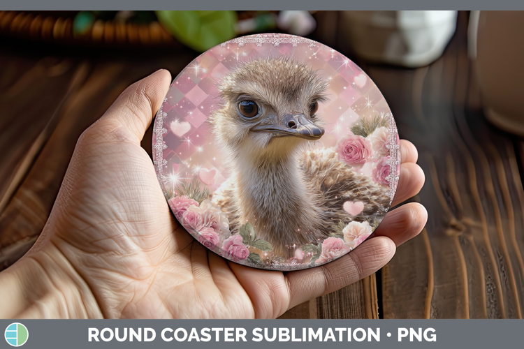 Ostrich Farm Checker Valentine Round Coaster Sublimation Des